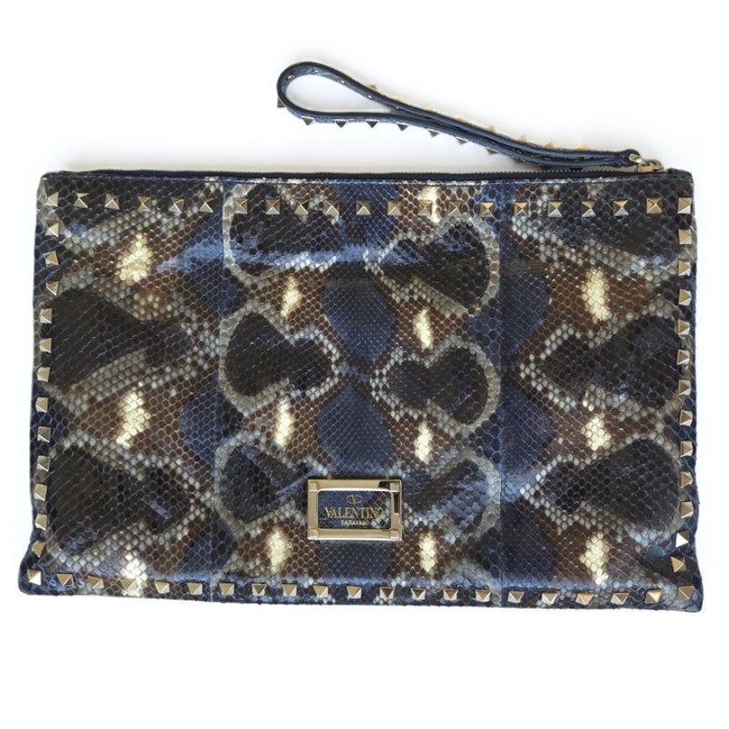 Valentino Multicolor Python Rockstud Clutch